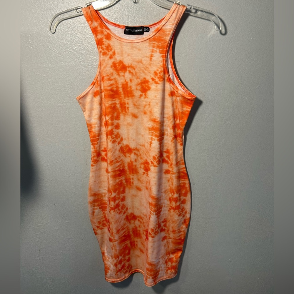 PrettyLittleThing Orange Tie-Dye Tank Dress